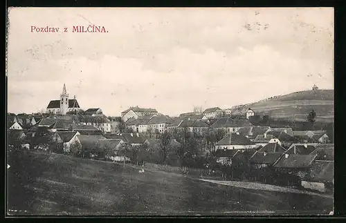 AK Milcin, Blick auf die Villen und die Kirche
