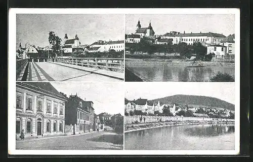 AK Hranice n. B., Zamek, Kostel, Radnice, Uferanlagen am Fluss