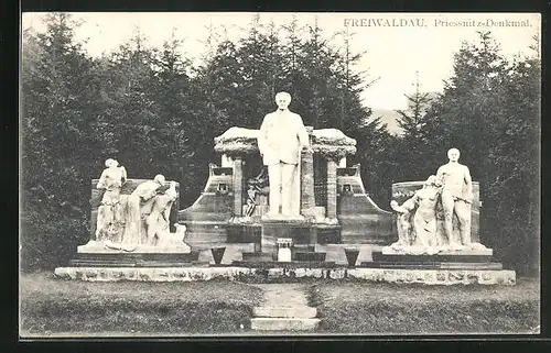 AK Freiwaldau in Schlesien, vor dem Priessnitz-Denkmal