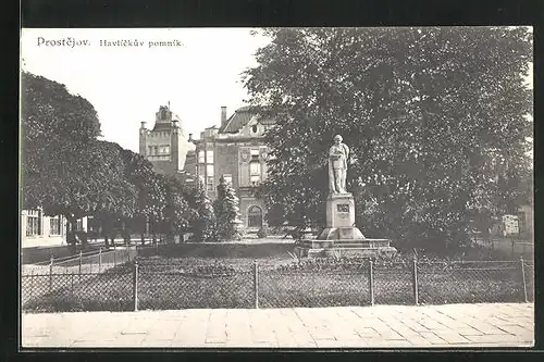 AK Prostejov, Havlickuv Pomnik, Parkanlagen mit Statue