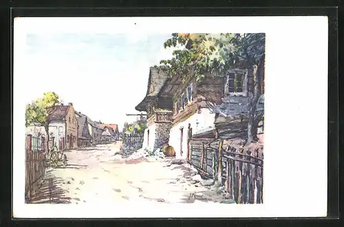 Künstler-AK Stramberk, Zaulici, Strasse durch den Ort