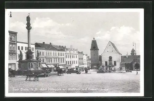 AK Znaim a. Thaya, platz mit Wolfsturm und Kapuzinerkirche