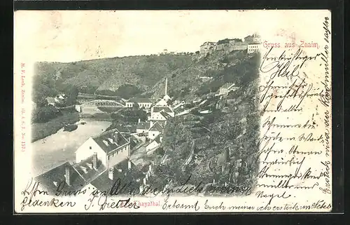AK Znaim a. Thaya, Flussansicht mit der Brücke im Thayathal