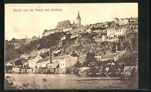 AK Znaim a. Thaya, Stadtansicht vom Flussufer aus gesehen