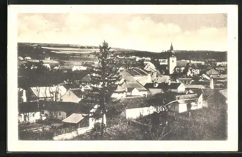 AK Kunstat na Morave, Ortstotale mit Blick zur Kirche