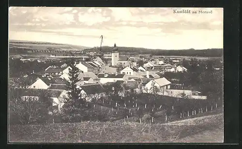 AK Kunstat na Morave, Ortstotale mit Blick zur Kirche