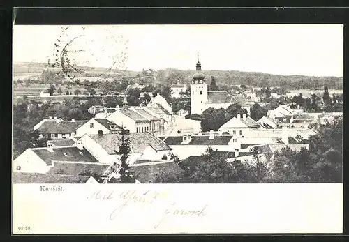 AK Kunstat na Morave, Stadtansicht mit der Kirche