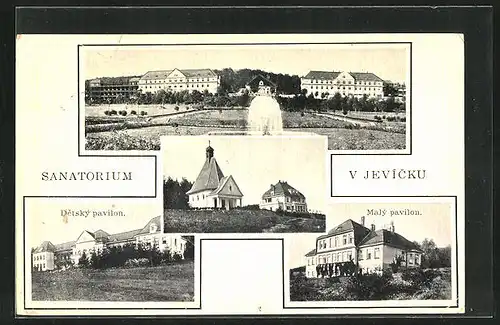 AK Jevicko, Sanatorium, Brunnen und Parkanlagen, Detsky Pavilon, Maly Pavilon