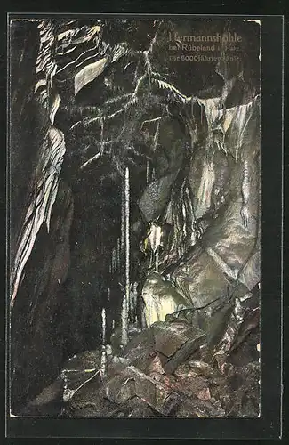 AK Rübeland im Harz, in der Hermannshöhle, Blick auf die 8000 jährige Säule