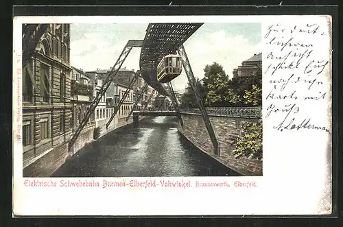 AK Wuppertal, Elberfeld, Brausenwerth, die elektrische Schwebebahn