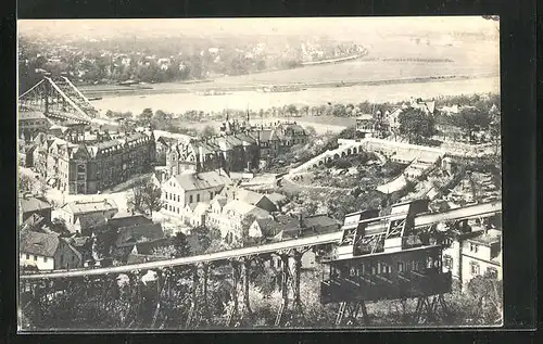 AK Dresden-Loschwitz-Blasewitz, an der Strecke der Bergschwebebahn, Blick auf die Stadt und die Brücke über die Elbe