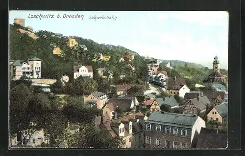 AK Dresden-Loschwitz, die Stadtvillen und die Schwebebahn