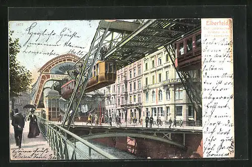 AK Elberfeld, Schlossbleichersztrasse mit der Schwebebahn
