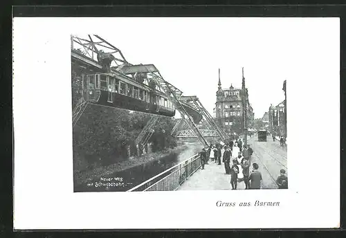 AK Wuppertal, Schwebebahn Barmen, Passanten am Neuen Weg