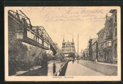 AK Wuppertal, Schwebebahn Barmen, Passanten an der Bahnstrecke am Neuerweg