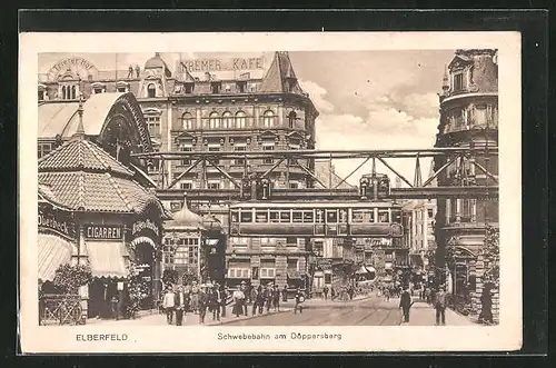 AK Wuppertal, Schwebebahn Elberfeld, Belebte Szene am Döppersberg mit unzähligen Passanten
