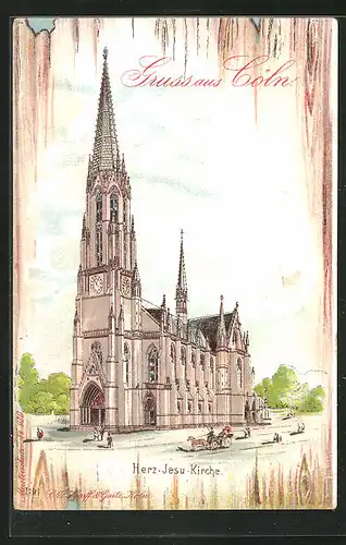 Lithographie Köln-Neustadt, Herz-Jesu-Kirche