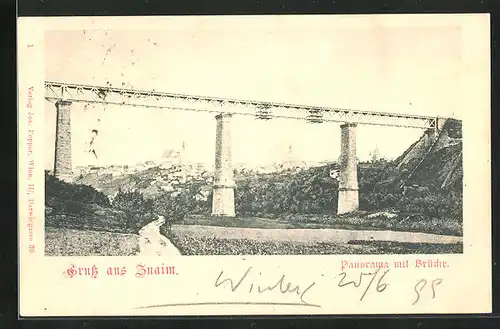 AK Znaim, Panorama mit Brücke