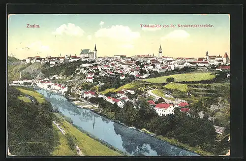 AK Znaim, Totale von der Nordwestbahnbrücke gesehen