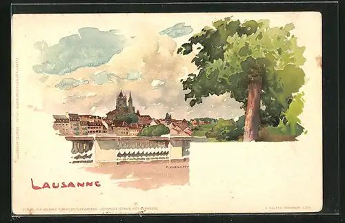 Künstler-AK Fritz Voellmy: Lausanne, Panorama