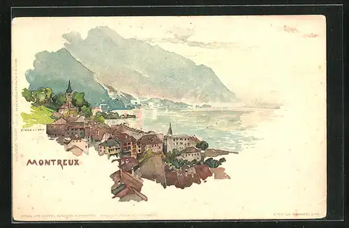 Künstler-AK Fritz Voellmy: Montreux, Panorama