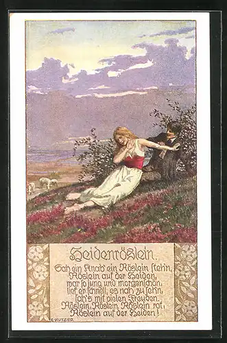 Künstler-AK Ernst Kutzer: Heidenröslein, Liebespaar auf einer Wiese