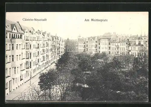 AK Cüstrin-Neustadt, Moltkeplatz aus der Vogelschau