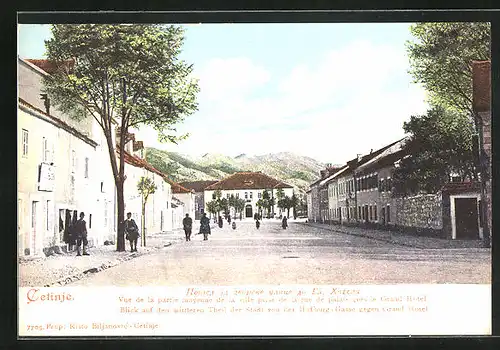 AK Cetinje / Cettigne, vue de la partie moyenne de la ville prise de la rue de palais vers le Grand Hotel