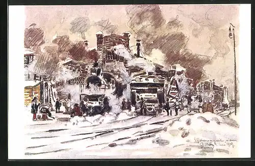 Künstler-AK Jekaterinbourg, l'atelier de reparation des locomotives