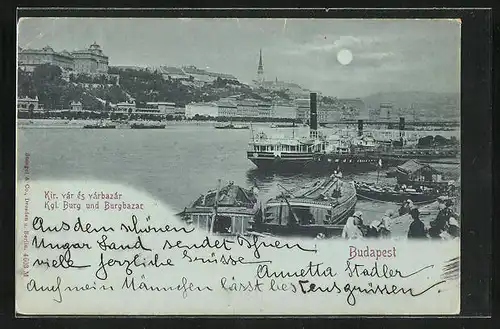 Mondschein-AK Budapest, Kir. vár és várbazár