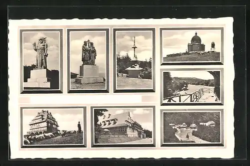 AK Pustevny, Ortspartie, Denkmal und Kirche