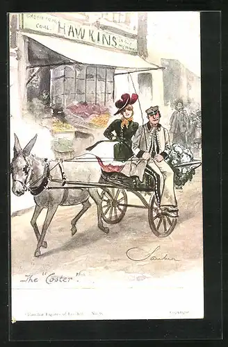 AK Familiar Figures of London, The Coster, Dame fährt mit der Eselskutsche
