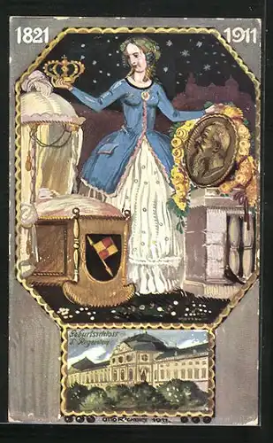 AK Geburtsschloss des Prinzregenten Luitpold von Bayern, 90. Geburtstag 1911, Ganzsache Bayern