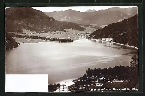 Foto-AK Fritz Gratl: Achenkirch, Hotel Achenseehof vom Gemspavillon aus gesehen, Achensee