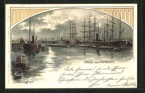 Lithographie Hamburg, Segelschiffhafen