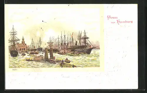 Lithographie Hamburg, Segelschiffhafen