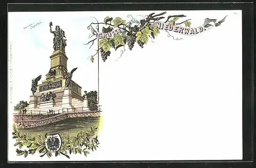 Lithographie National-Denkmal auf dem Niederwald, Wappen
