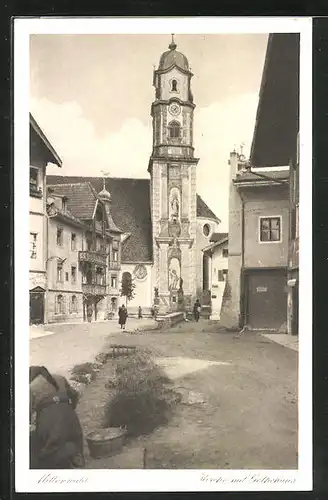 AK Mittenwald, Kirche mit Goethehaus