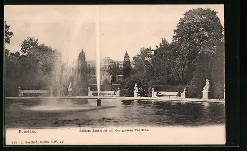 AK Potsdam, Schloss Sanssouci mit der grossen Fontäne