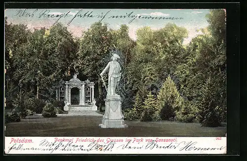 AK Potsdam, Park von Sanssouci, Denkmal Friedrichs des Grossen