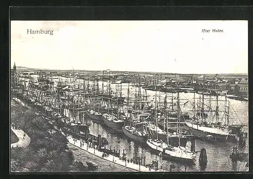 AK Hamburg, Alter Hafen aus der Vogelschau