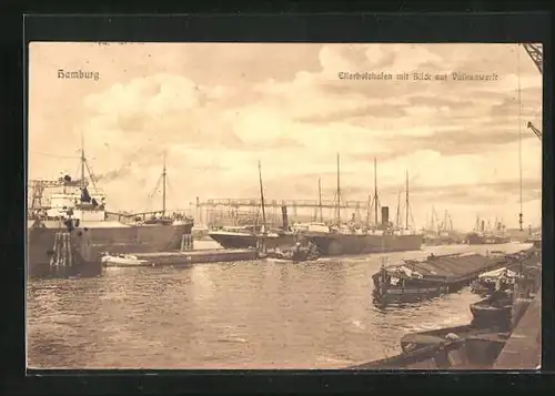AK Hamburg, Ellerholzhafen mit Blick zur Vulkanwerft