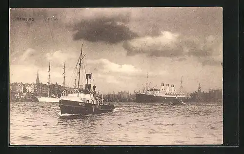 AK Hamburg, Hafenpartie mit Ozeandampfer