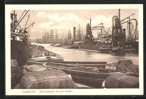 AK Hamburg, Getreideheber bei der Arbeit, Hafenpartie