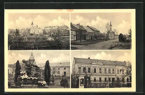 AK Zesov, Kirche, Denkmal und Strassenpartie