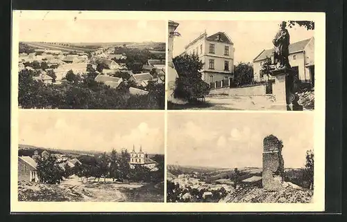 AK Otaslovice, Ortsansicht, Blick zur Kirche, Strassenpartie, Ruine