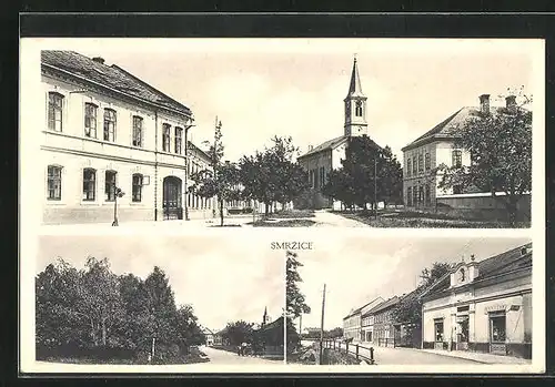 AK Smrzice, Strassenpartie, Bilck zur Kirche