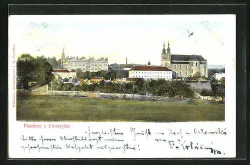 AK Leitomischl / Litomysl, Ortspartie aus der Vogelschau