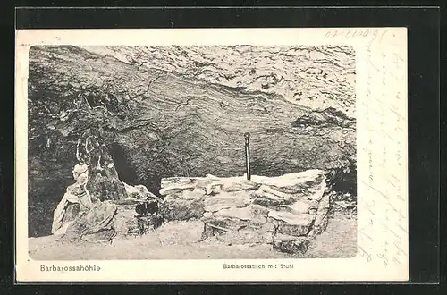 AK Barbarossahöhle, Barbarossatisch mit Stuhl