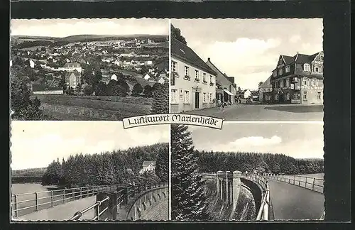 AK Marienheide, Panorama, Talsperre und Strassenpartie